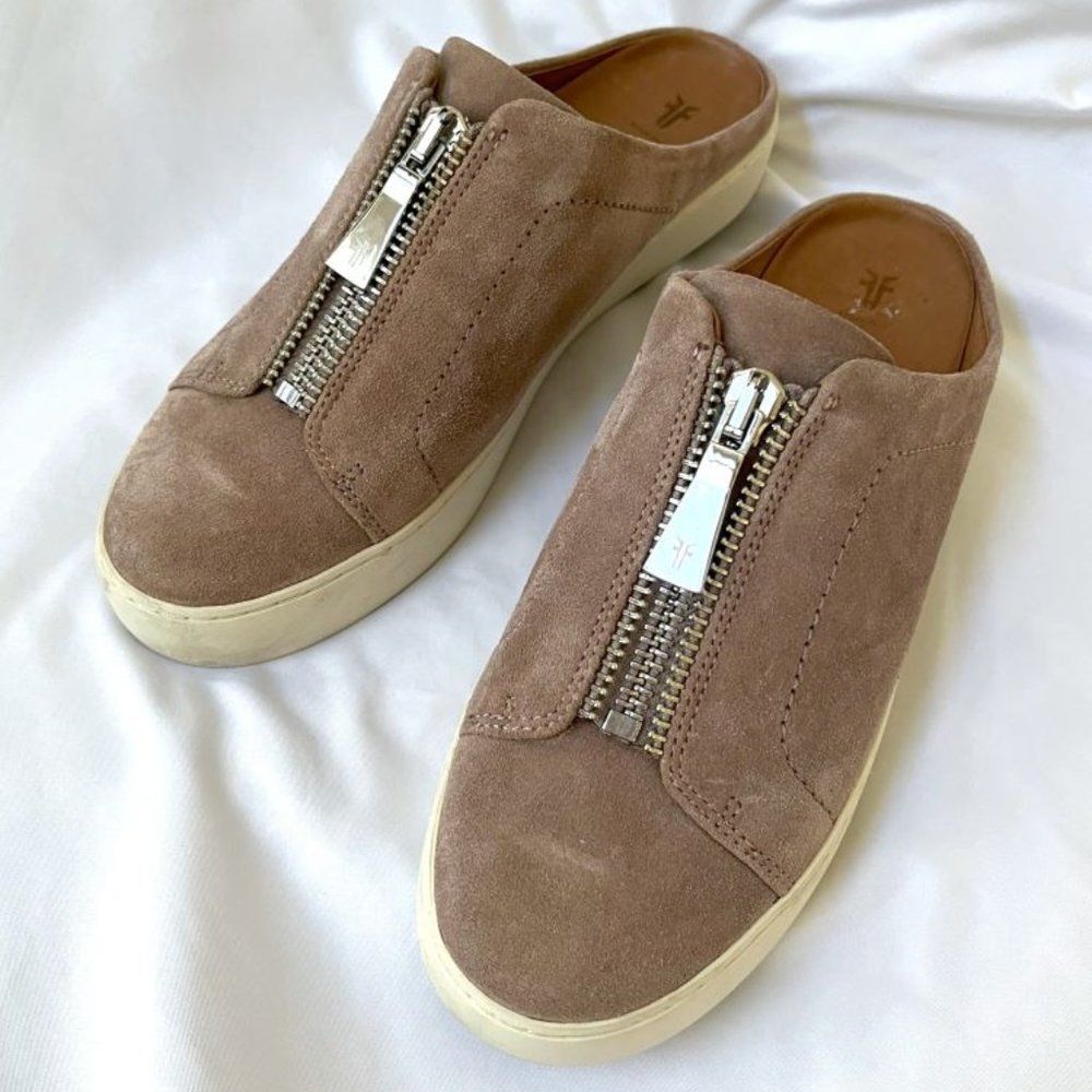 Frye Size 9.5 Lena Mauve Suede Zip Mules